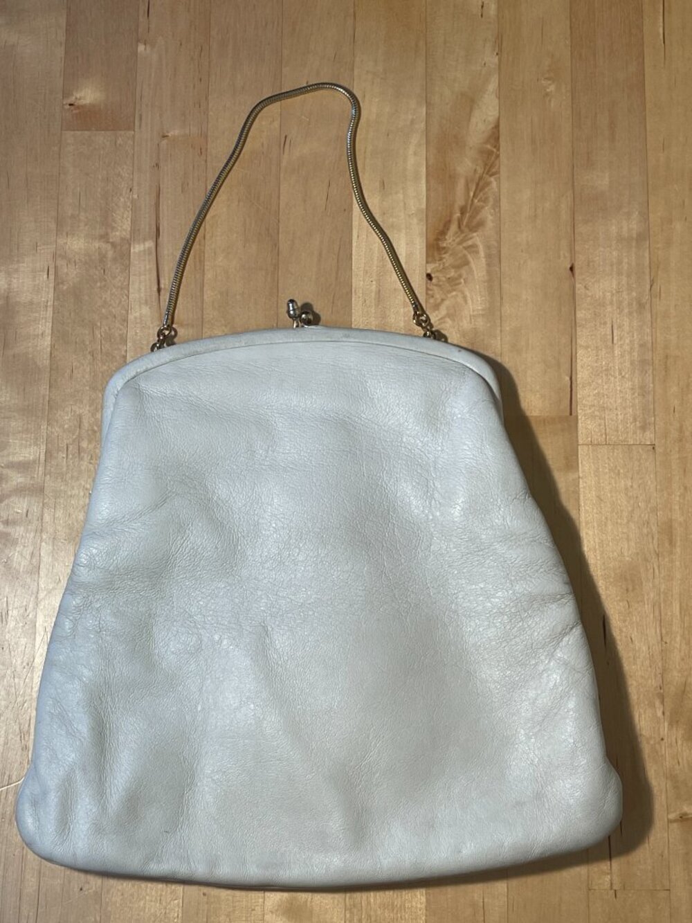 Vintage Ingber 1950s White Leather Purse Black Gold Chain Handle Evening Bag